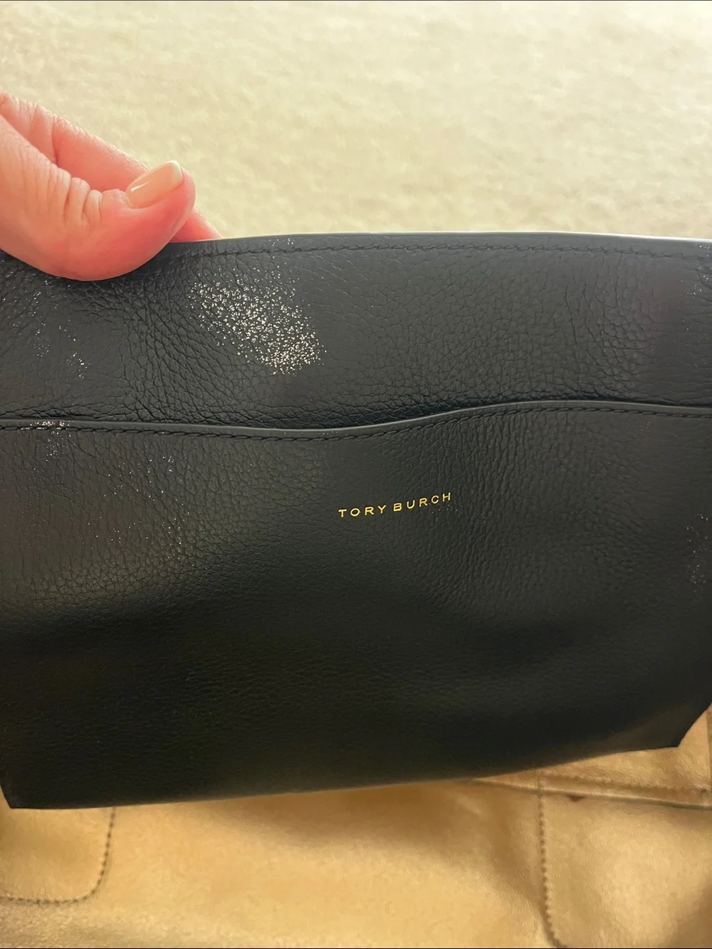 Tory Burch Black Pebbled Leather Tote with Zip Pouch